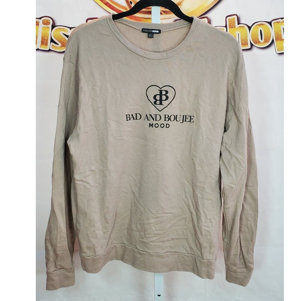 Fashion Nova Beige Graphic Sweatshirt Bad Boujee M